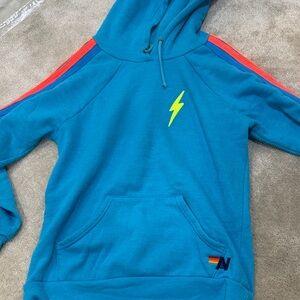 Aviator Nation Turquoise Hoodie with Neon Yellow Accent